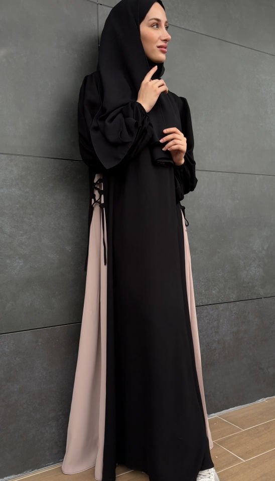 FATIMA MODEL GARNİLİ FERACE ELBİSE /SİYAH