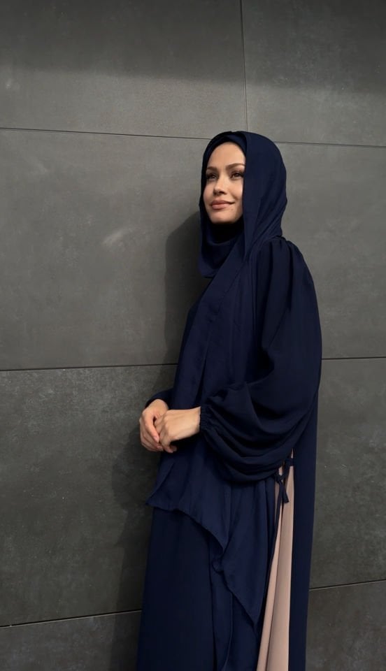 FATIMA MODEL GARNİLİ FERACE ELBİSE /LACİVERT