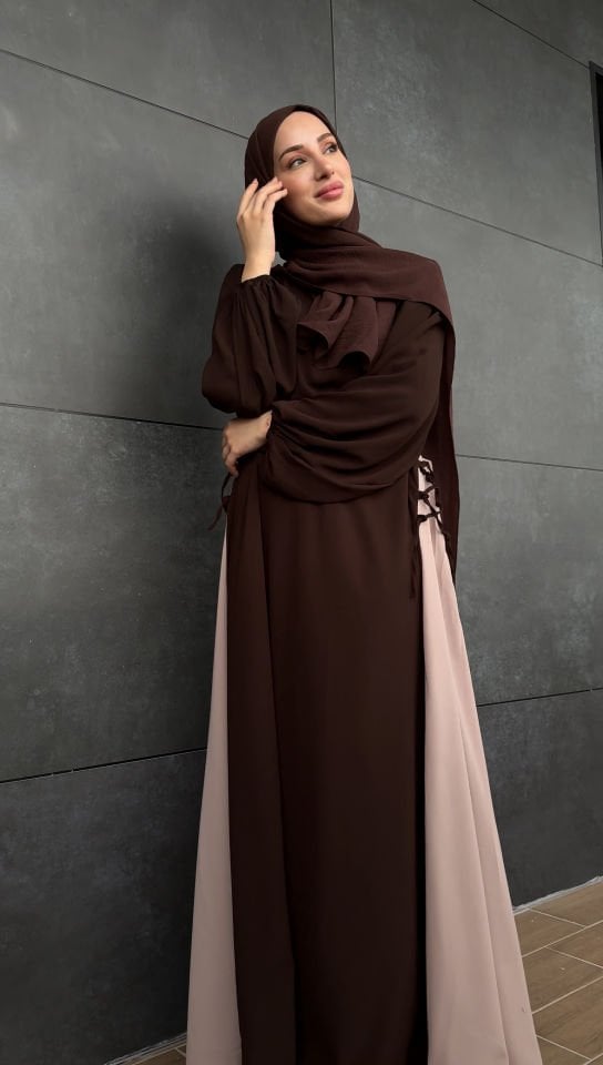 FATIMA MODEL GARNİLİ FERACE ELBİSE/ACI KAHVE