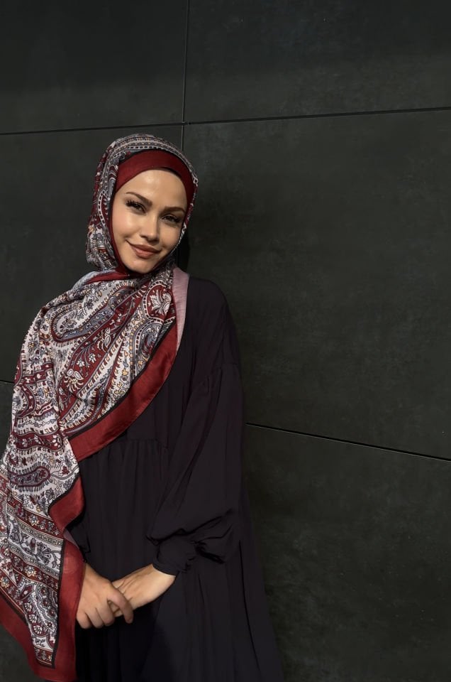 FÜME MİHRİMAH  BORDO GRİ ETNİK ŞAL
