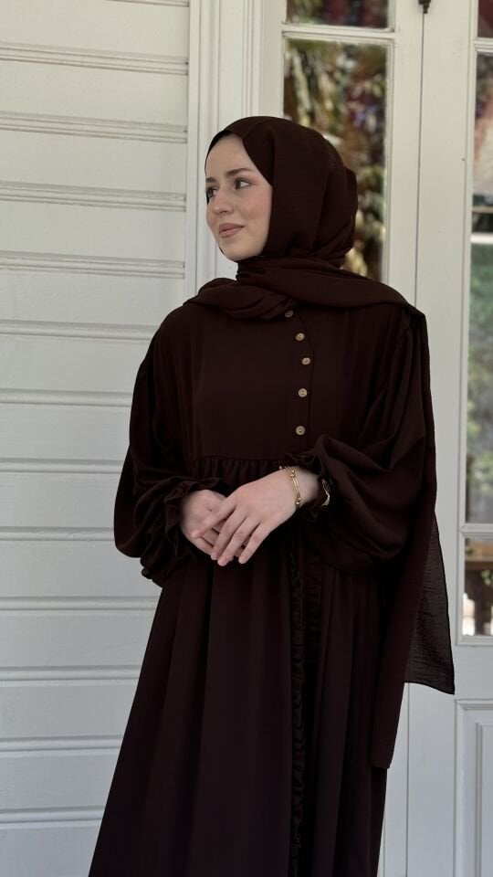 HENA YARIM DÜĞME ELBİSE ACI KAHVE