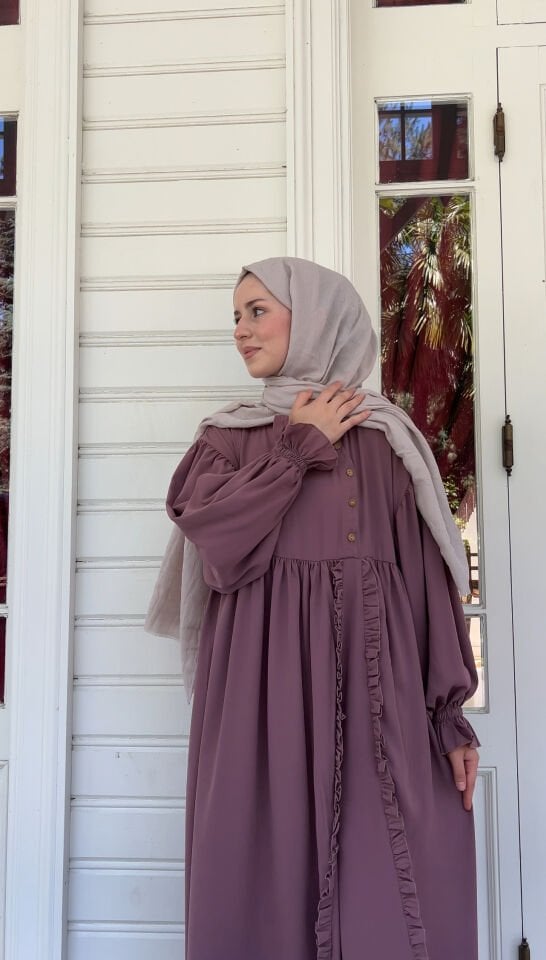 HENA YARIM DÜĞME ELBİSE  GÜL KURUSU