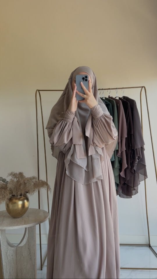 KOYU BEJ MİHRİMAH ŞİFON SUFLE TAKIM