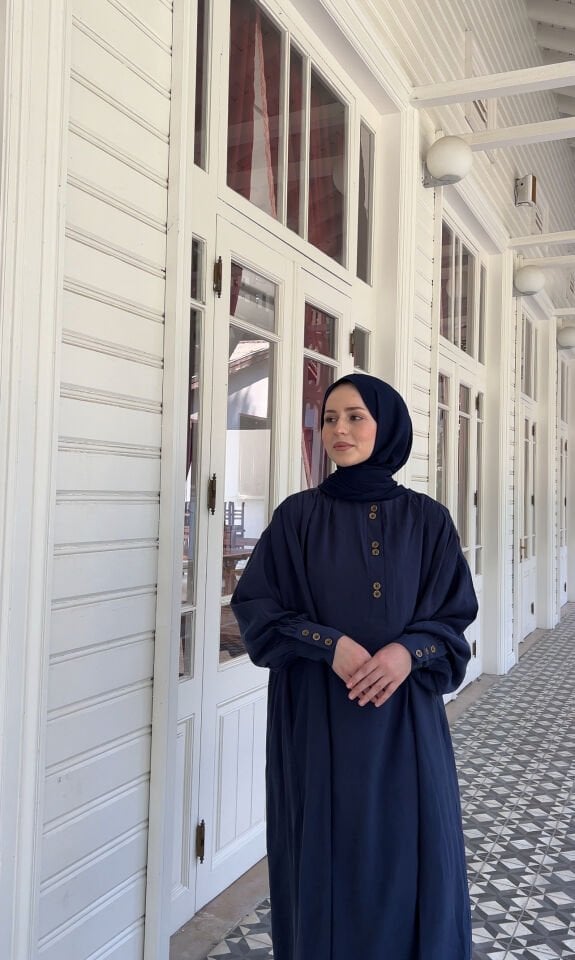 LİN MODEL KUPRA ELBİSE LACİVERT