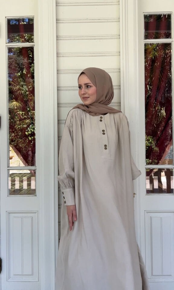 LİN MODEL KUPRA ELBİSE BEJ