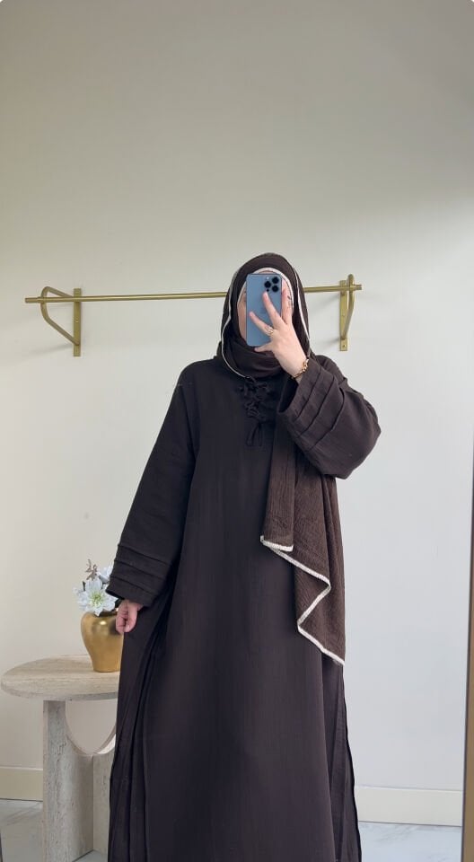 AVİN MÜSLİN ELBİSE ACI KAHVE