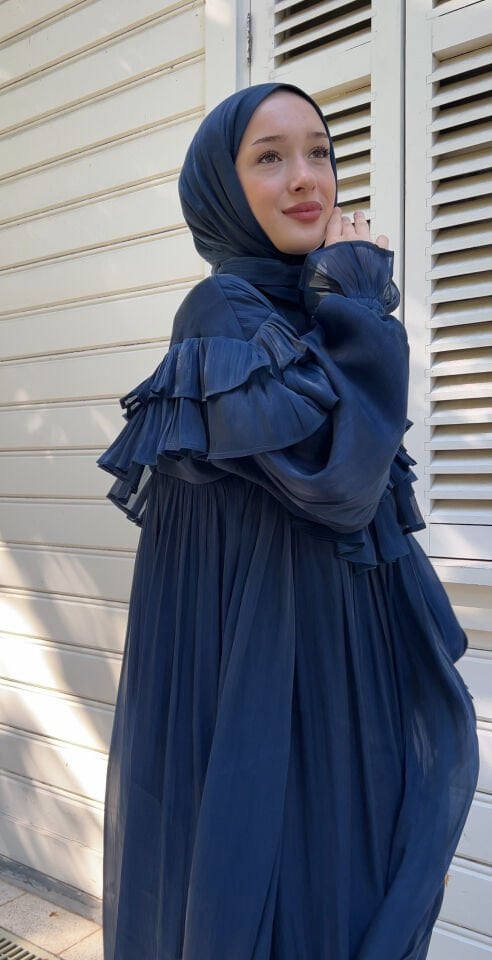 SAFİR ELBİSE LACİVERT ŞAL TAKIM