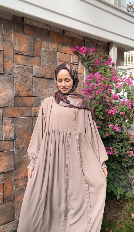 HENA  YARIM DÜĞME ELBİSE BEJ