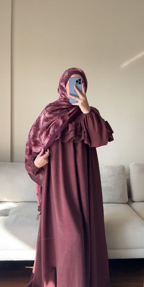 REVA ELBİSE BORDO ŞAL TAKIM