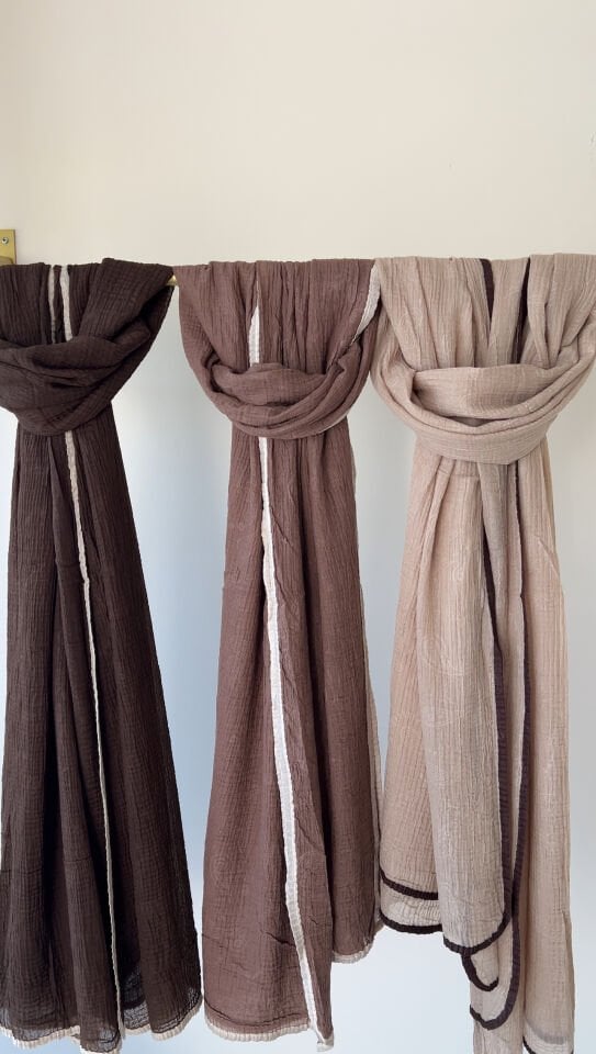 ETNİK DESEN MÜSLİN ŞAL BEJ