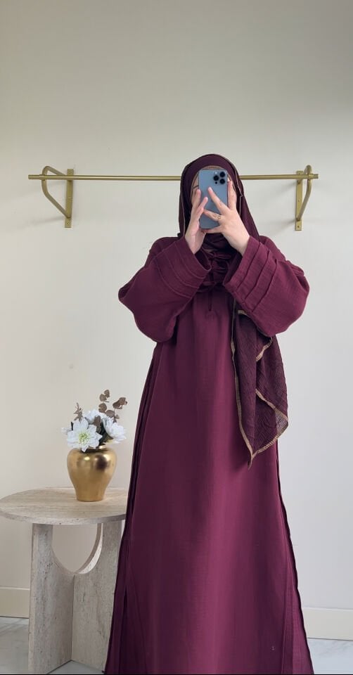 AVİN MÜSLİN ELBİSE BORDO ŞAL TAKIM