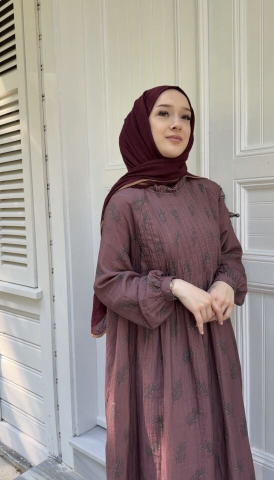 HELEN ELBİSE MÜRDÜM MÜSLİN ŞAL TAKIM